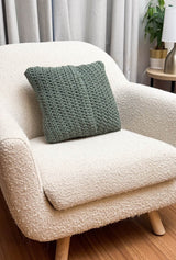 Back view of pillow showing overlapping envelope opening. thumbnail