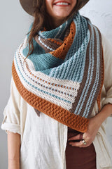 Cropped front view of triangular shawl worn bandana style. thumbnail