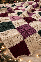 Close up of crochet squares showing puff texture. thumbnail